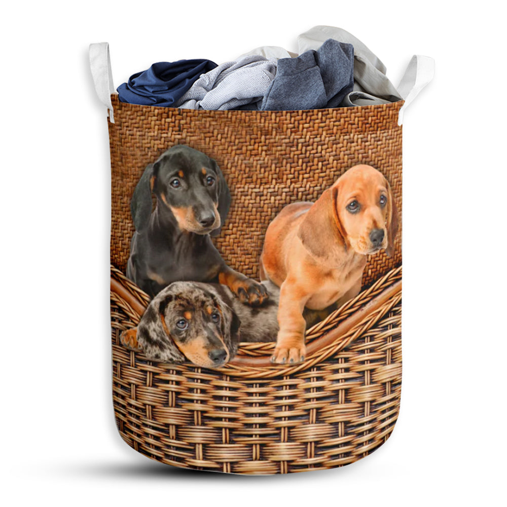 Dachshund Dog Rattan Texture Laundry Basket For Bathroom Bedroom Storage
