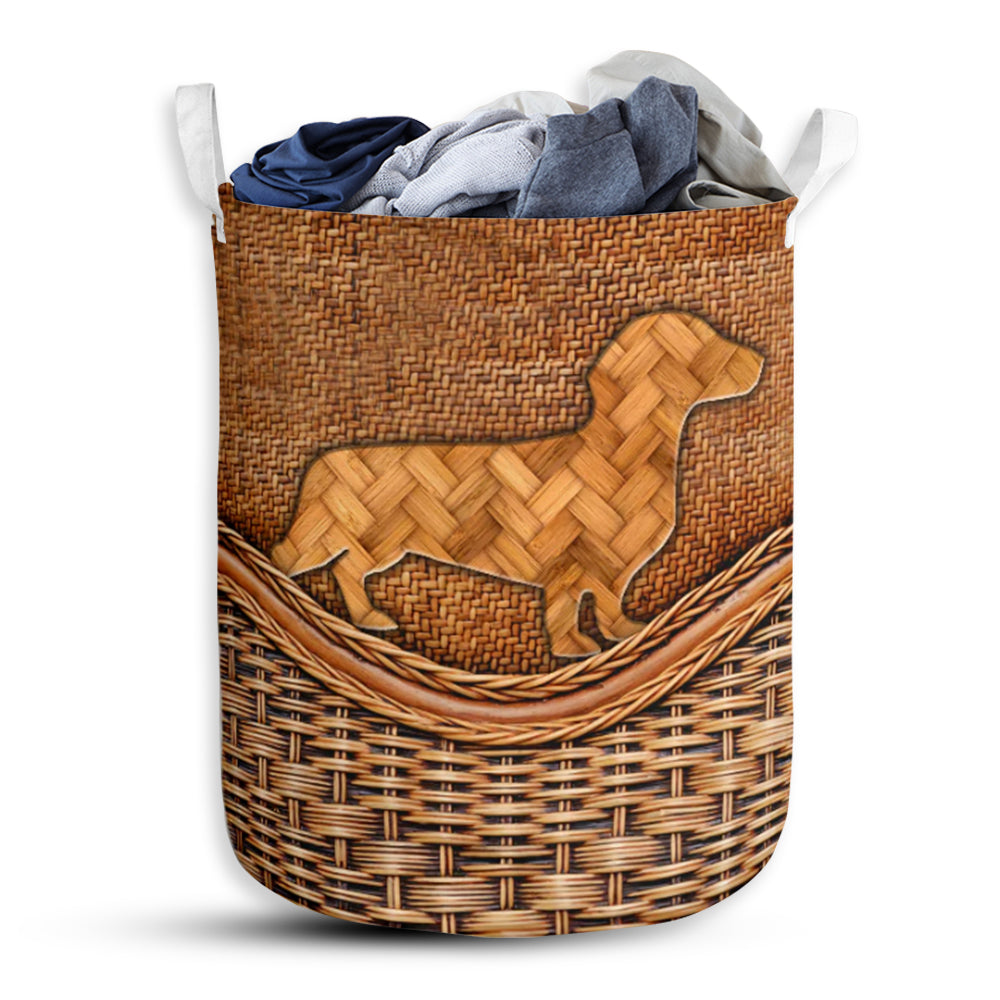 Dachshund Dog V2 Rattan Texture Laundry Basket For Bathroom Bedroom Storage
