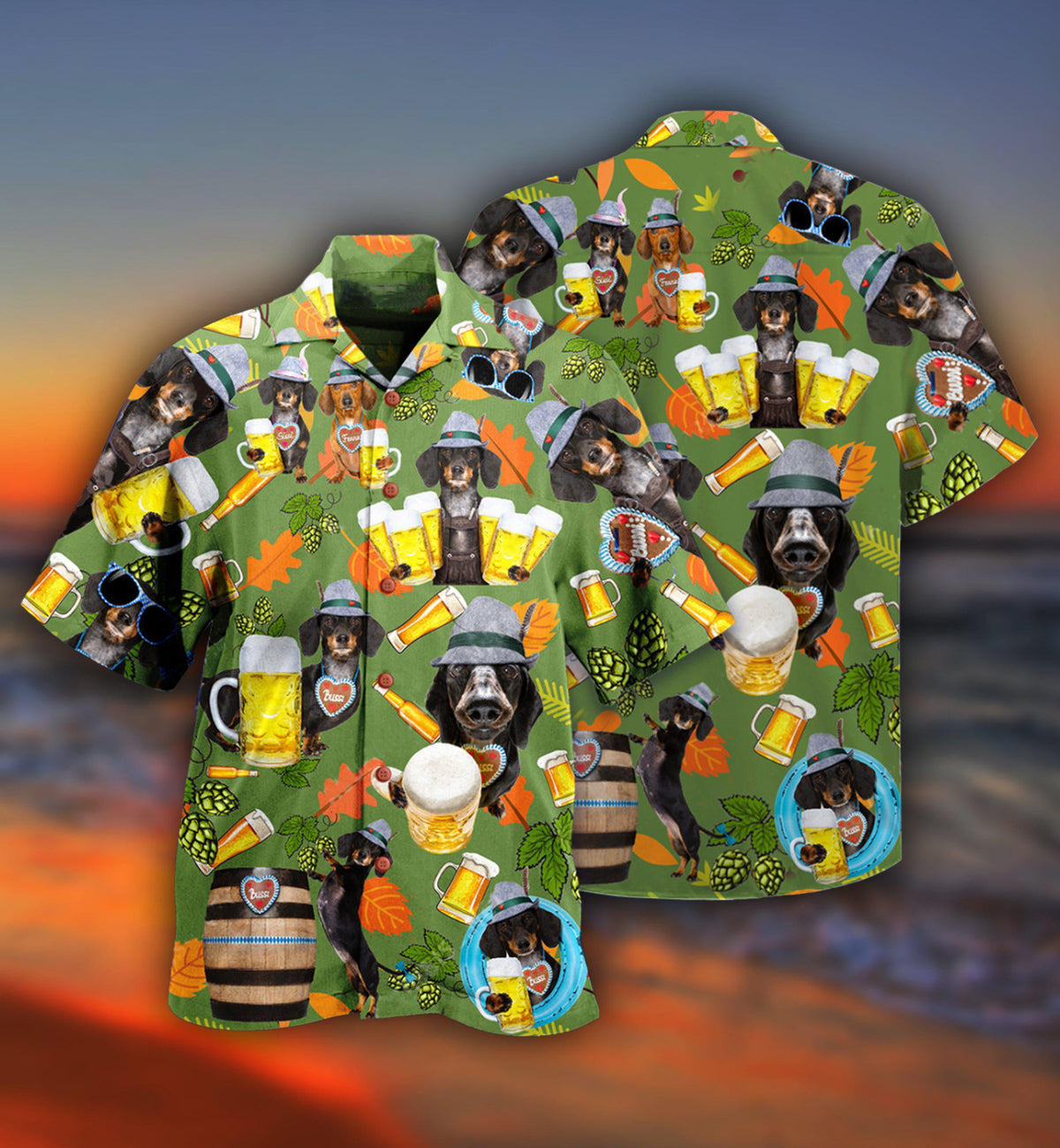 Vintage Beer Drinking Dachshund Fun Hawaiian Shirt For Vacation Days And Relaxed Coastal Outings