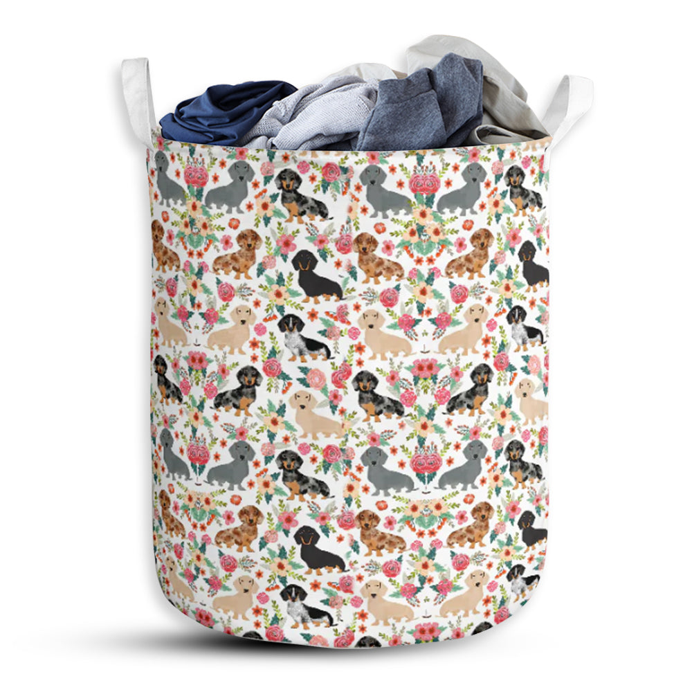 Dachshund Flower Pattern Laundry Basket For Bathroom Bedroom Storage