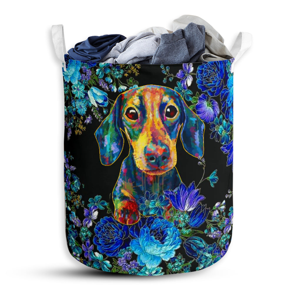 Dachshund Flower Purple Laundry Basket For Bathroom Bedroom Storage
