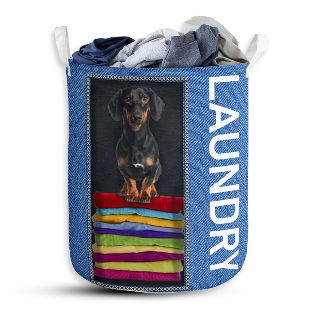 Dachshund In Fabric Jean Laundry Basket For Bathroom Bedroom Storage