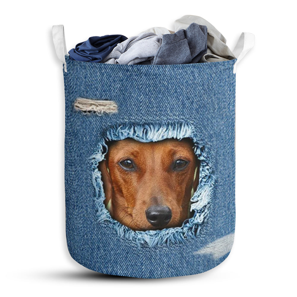 Dachshund Jean Pattern Laundry Basket For Bathroom Bedroom Storage