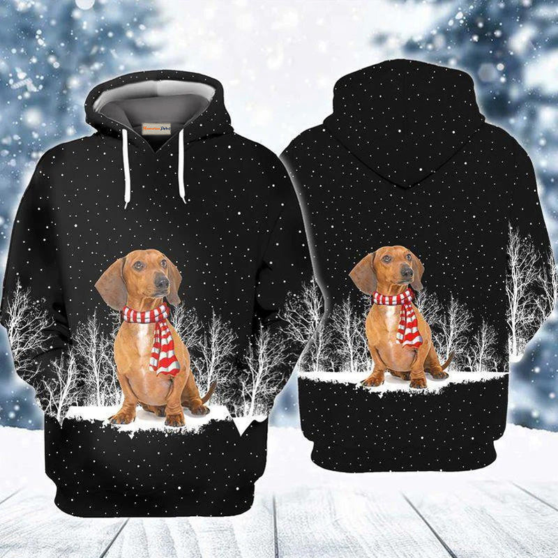 Dachshund Love Snow Dog Hoodie For Pet Enthusiasts Weekend Outings And Relaxed Daily Style
