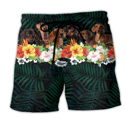 Dachshund Green Tropical Beach Shorts For Poolside Relaxation And Summer Adventures