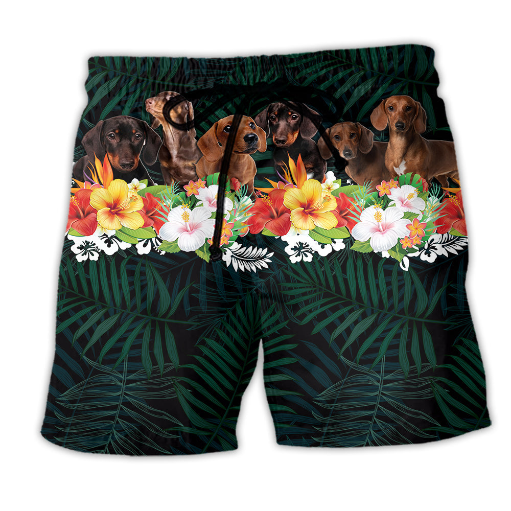 Green Tropical Dachshund Beach Shorts For Weekend Travel And Travel Ready Comfort