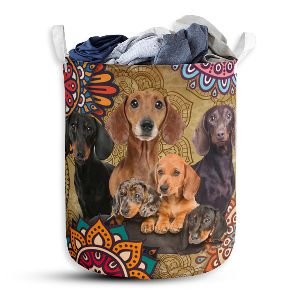 Dachshund Mandala Style Laundry Basket For Bathroom Bedroom Storage