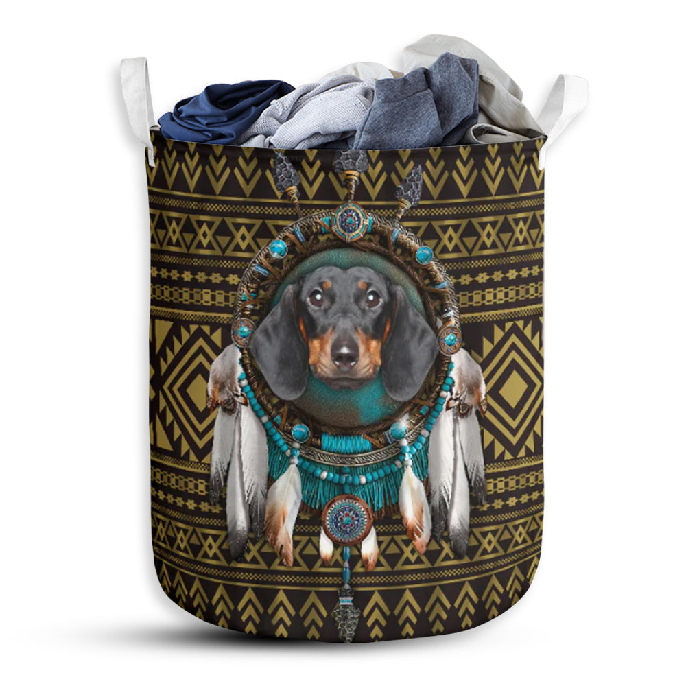 Dachshund Native American Laundry Basket For Bathroom Bedroom Storage