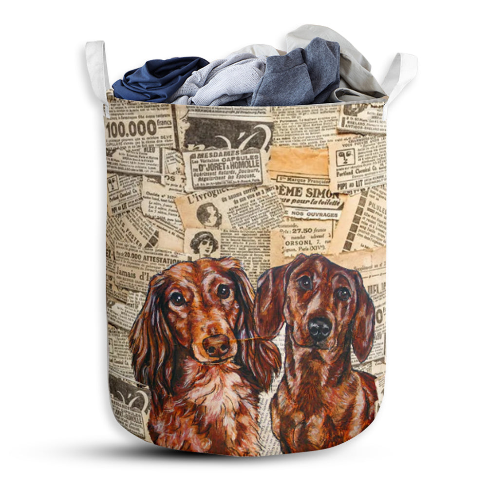 Dachshund Newspaper Vintage Style Laundry Basket For Bathroom Bedroom Storage