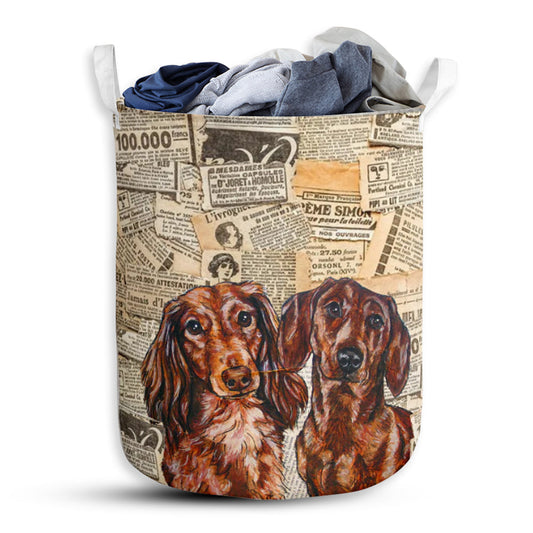 Dachshund Newspaper Vintage Style Laundry Basket For Bathroom Bedroom Storage