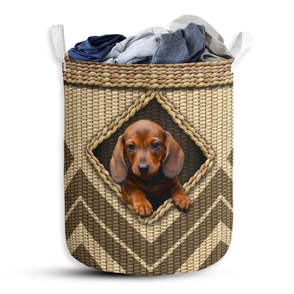 Dachshund Rattan Wicker Texture Hole Laundry Basket For Bathroom Bedroom Storage