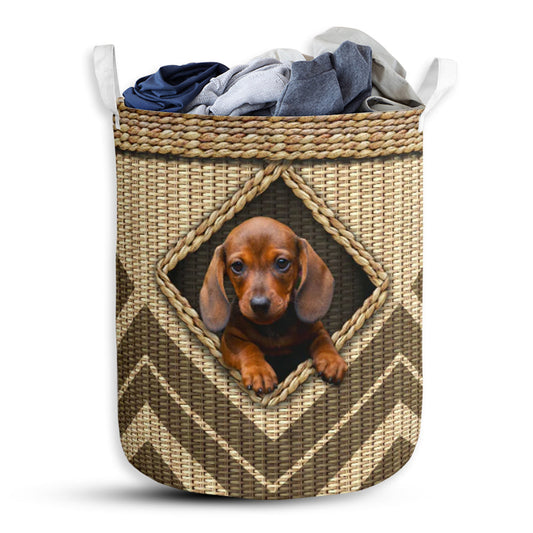 Dachshund Rattan Wicker Texture Hole Laundry Basket For Bathroom Bedroom Storage