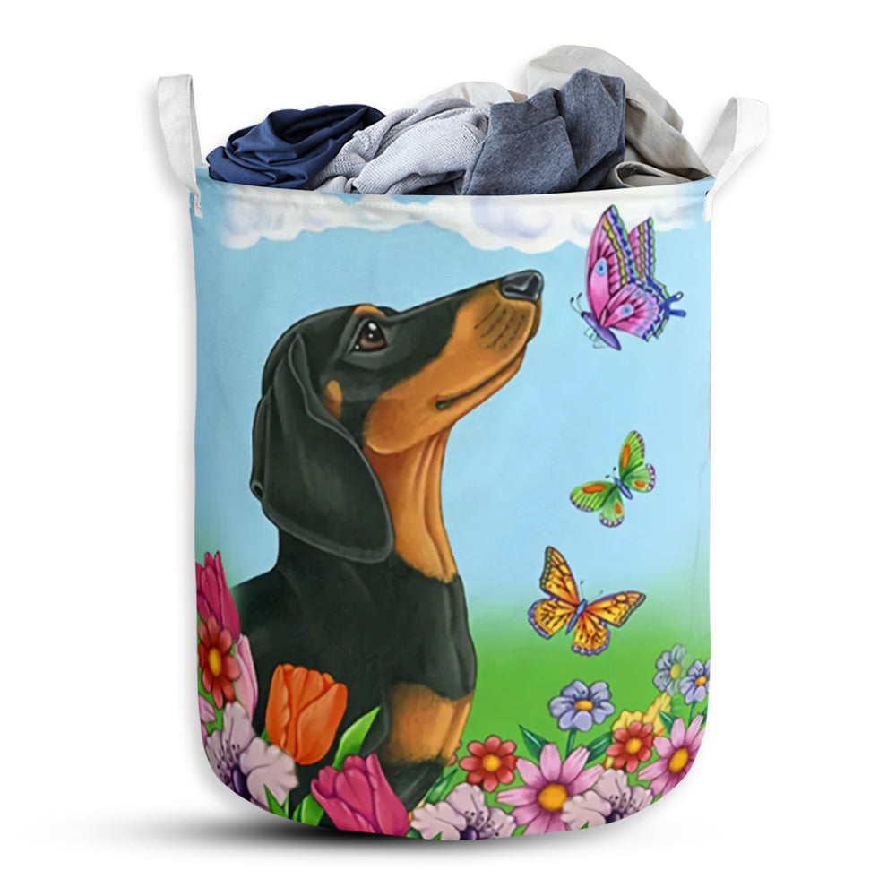 Dachshund Spring Autumn Butterfly Laundry Basket For Bathroom Bedroom Storage