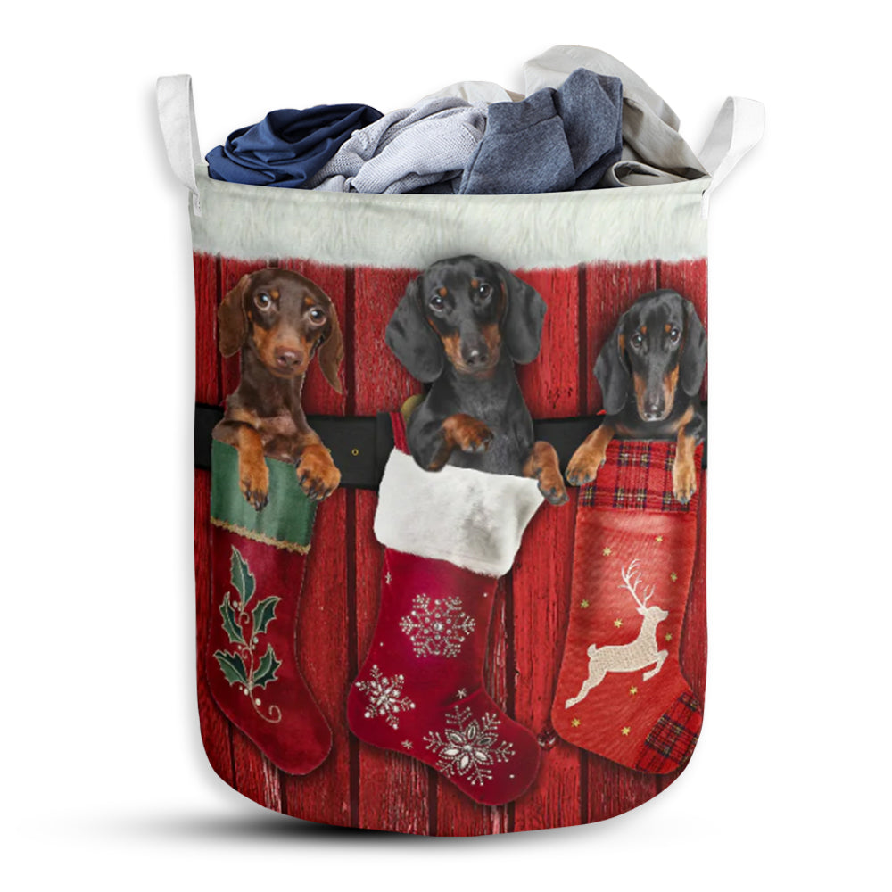 Dachshund Stocking Noel Laundry Basket For Bathroom Bedroom Storage