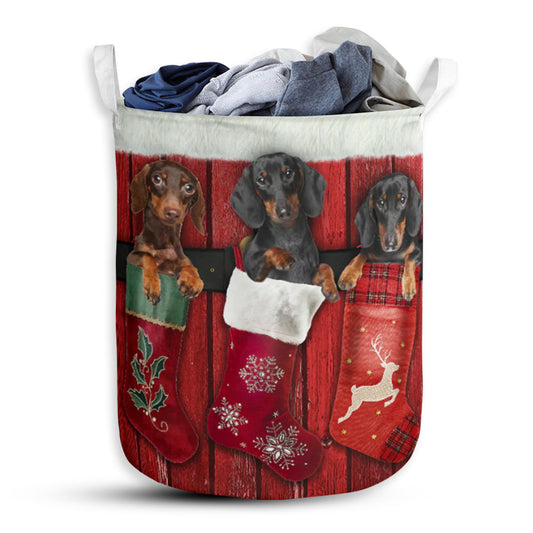 Dachshund Stocking Noel Laundry Basket For Bathroom Bedroom Storage