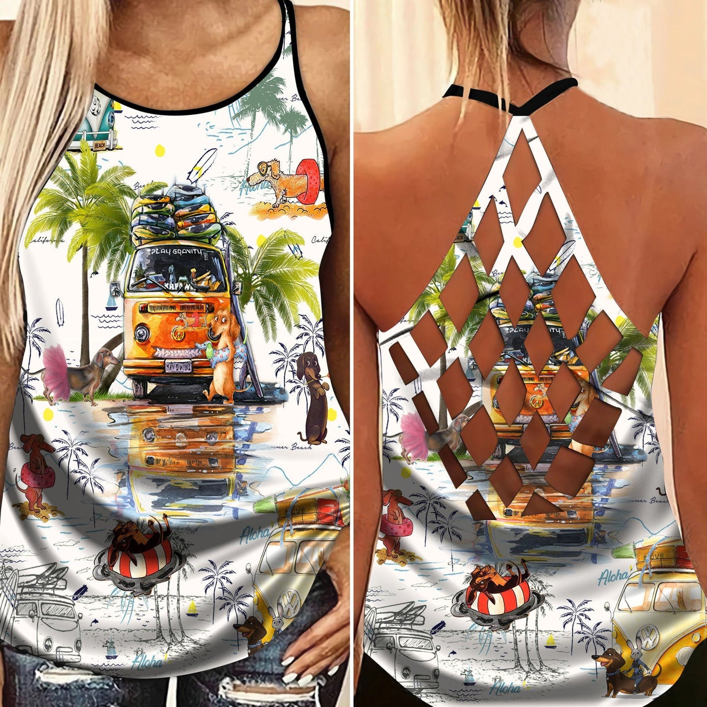 Dachshund Love Summer Hollow Tank Top For Workout Classes And Daily Wear