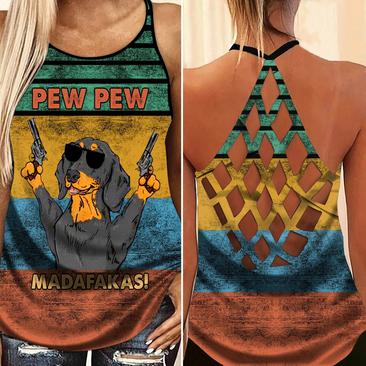 Dachshund Love Summer Hollow Tank Top For Yoga Practice And Vacation Outfits