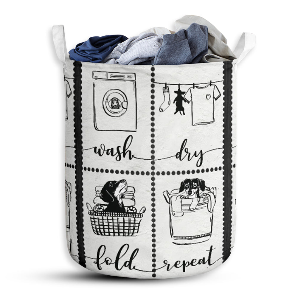 Dachshund Wash Dry Fold Repeat Laundry Basket For Bathroom Bedroom Storage