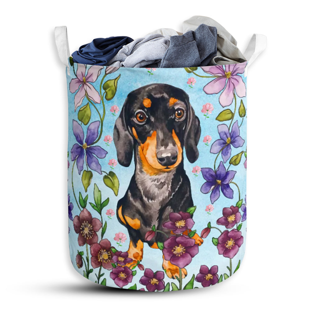 Dachshund Watercolor Flower Laundry Basket For Bathroom Bedroom Storage