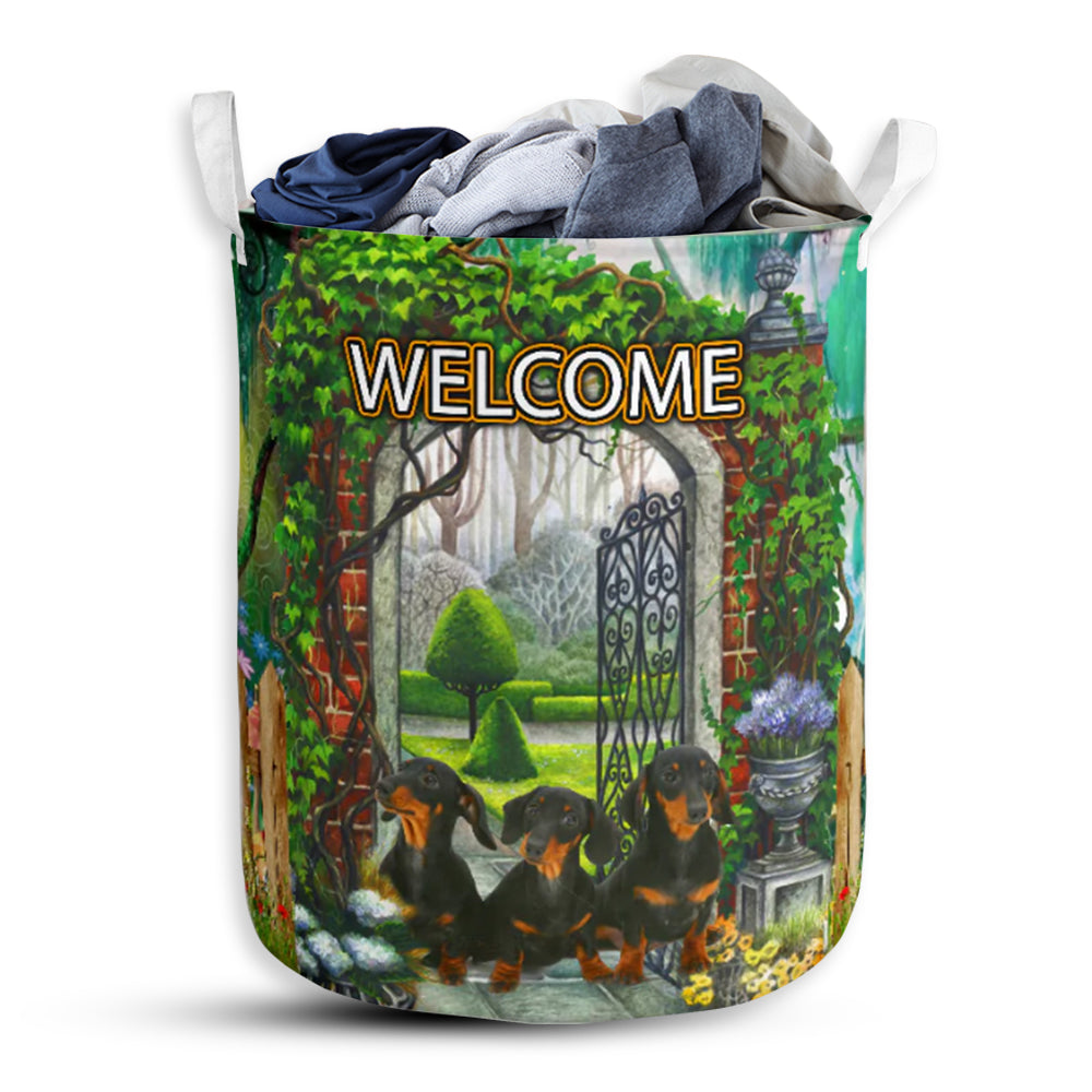 Dachshund Welcome Fresh Garden Laundry Basket For Bathroom Bedroom Storage
