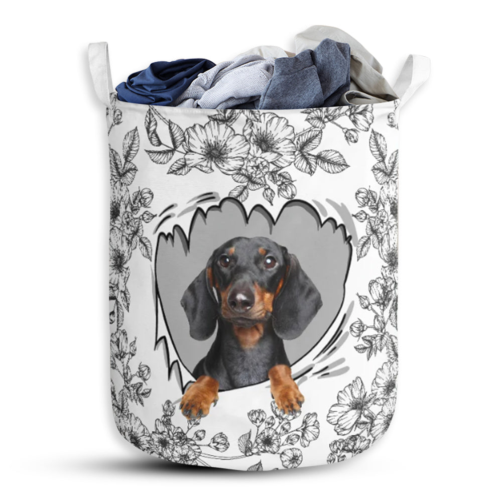 Dachshund With Flower Black And White Laundry Basket For Bathroom Bedroom Storage