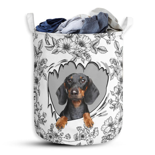 Dachshund With Flower Black And White Laundry Basket For Bathroom Bedroom Storage
