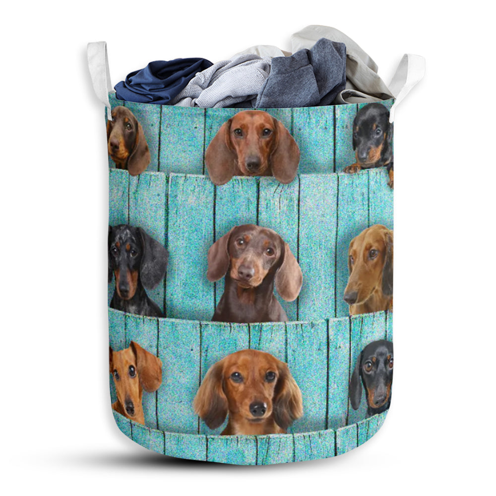 Dachshund Wood Blue Laundry Basket For Bathroom Bedroom Storage