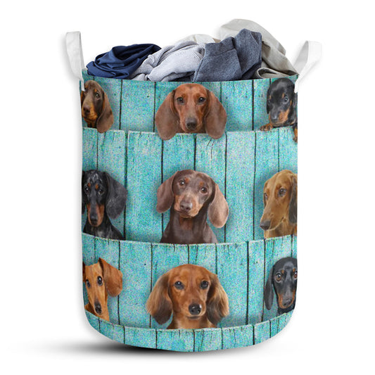 Dachshund Wood Blue Laundry Basket For Bathroom Bedroom Storage