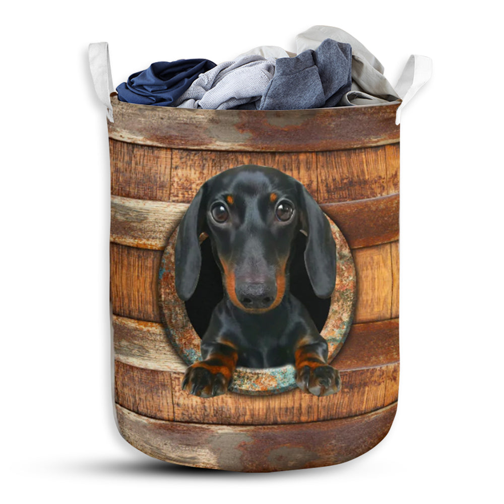 Dachshund Wood Vintage Laundry Basket For Bathroom Bedroom Storage