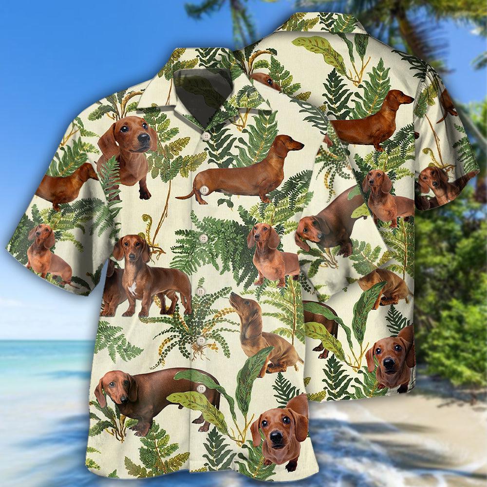 Tropical Dachshund Leaf Hawaiian Shirt For Resort Getaways And Comfortable Summer Activities