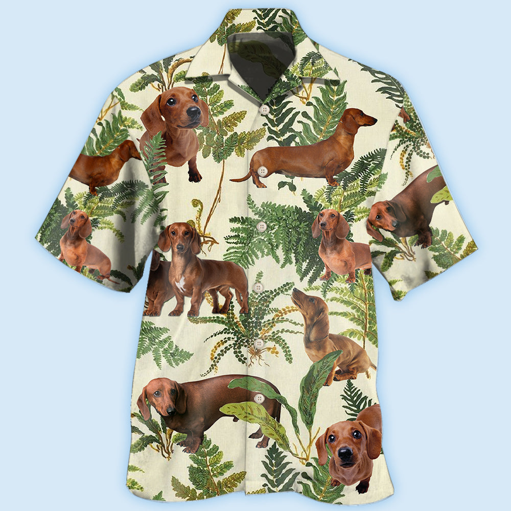 Tropical Dachshund Leaf Hawaiian Shirt For Summer Vacation And Beach Travel