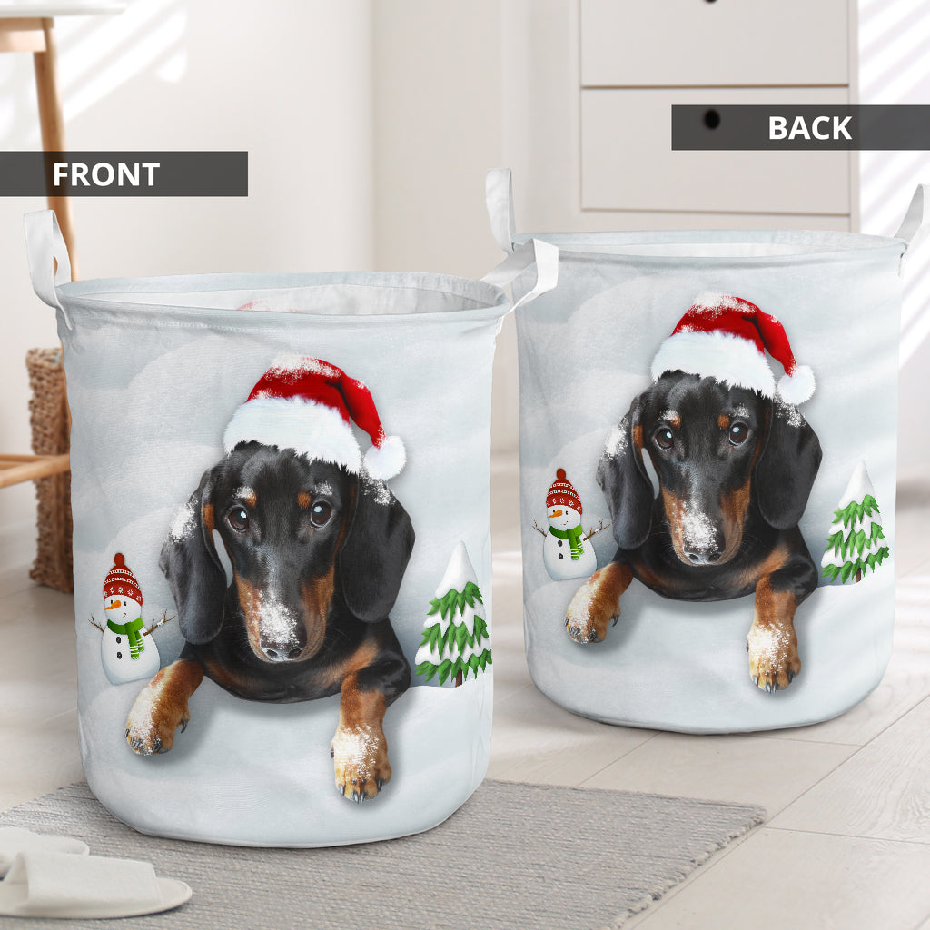 Dachshund And Snow Merry Christmas Laundry Basket For Room Home Organizer