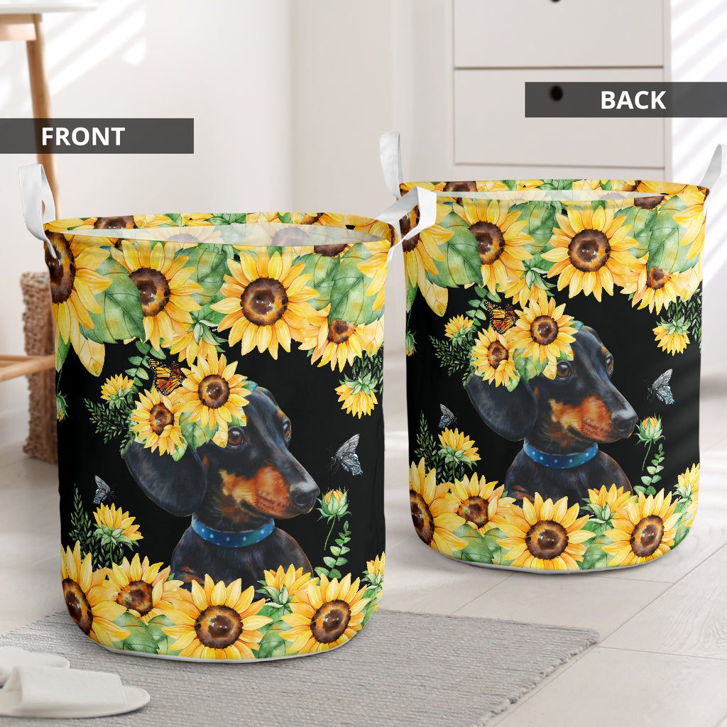 Dachshund And Sunflower Laundry Basket For Room Home Organizer