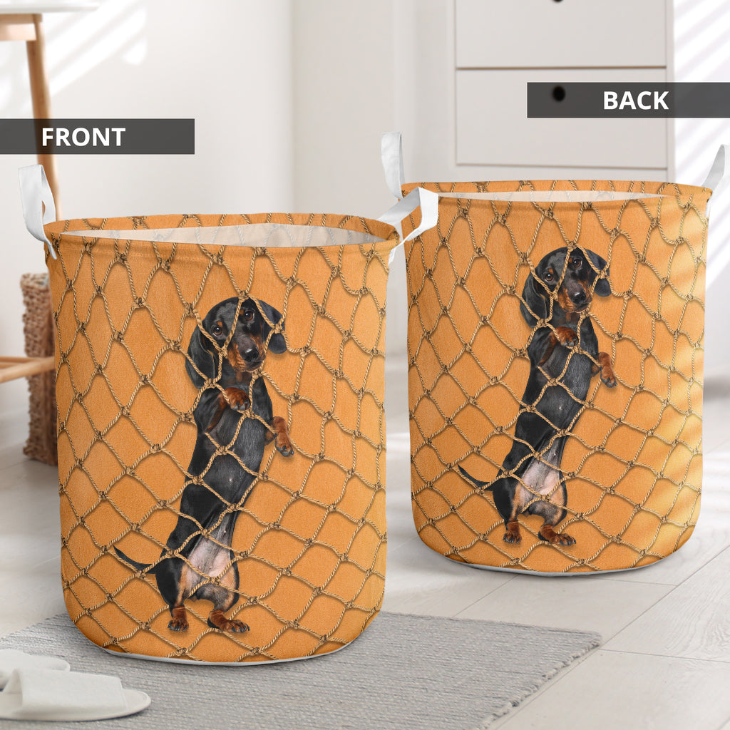 Dachshund Climb On Rope Net Laundry Basket For Room Home Organizer