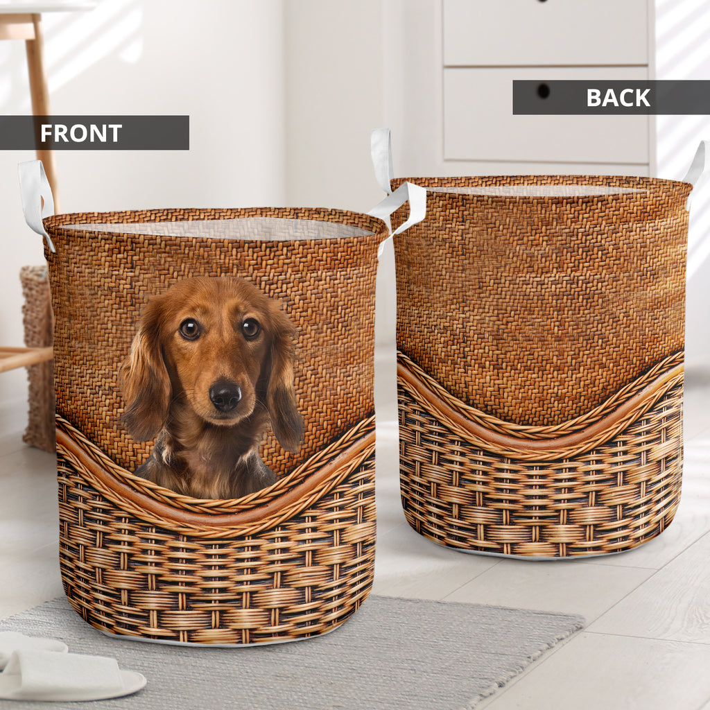 Dachshund Dog Rattan Laundry Basket For Room Home Organizer