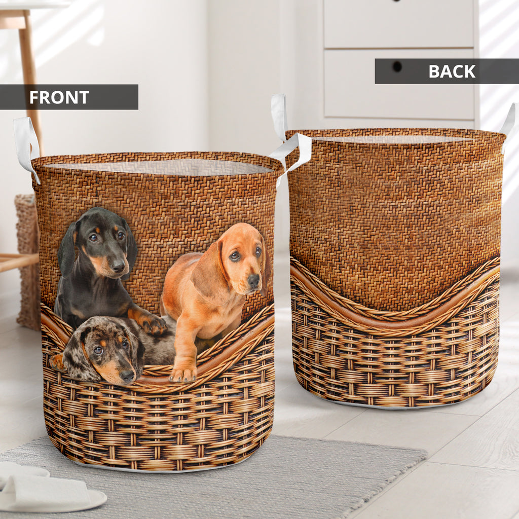 Dachshund Dog Rattan Texture Laundry Basket For Room Home Organizer