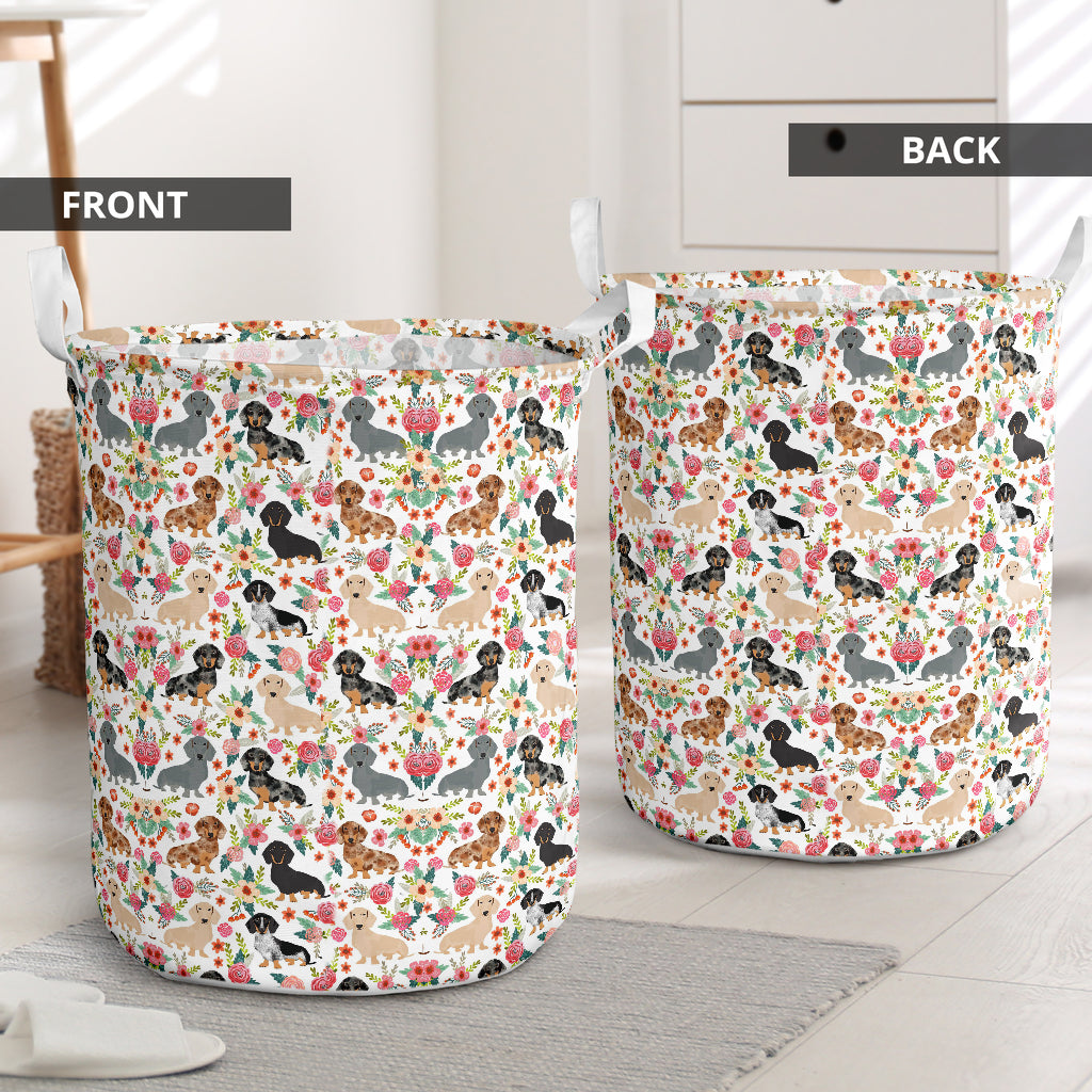 Dachshund Flower Pattern Laundry Basket For Room Home Organizer