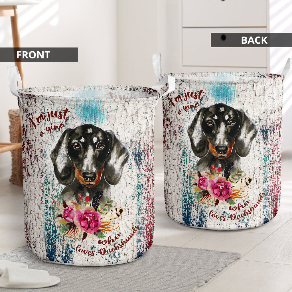 Dachshund Grunge Wood Laundry Basket For Room Home Organizer