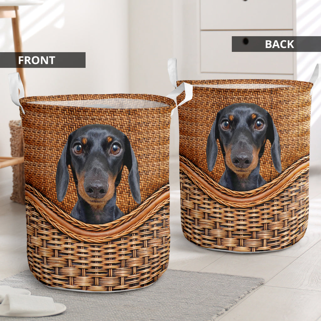 Dachshund Rattan Handmade Laundry Basket For Bathroom Bedroom Storage