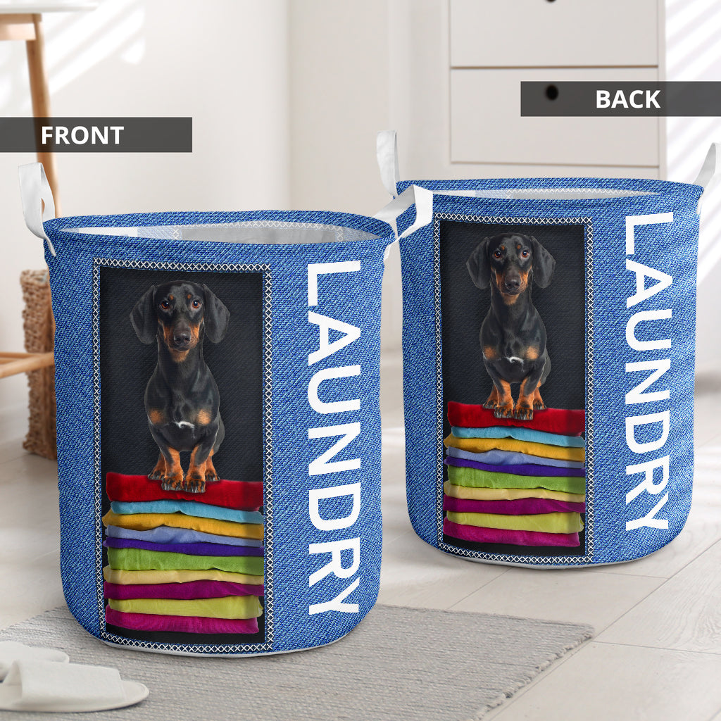 Dachshund In Fabric Jean Laundry Basket For Room Home Organizer