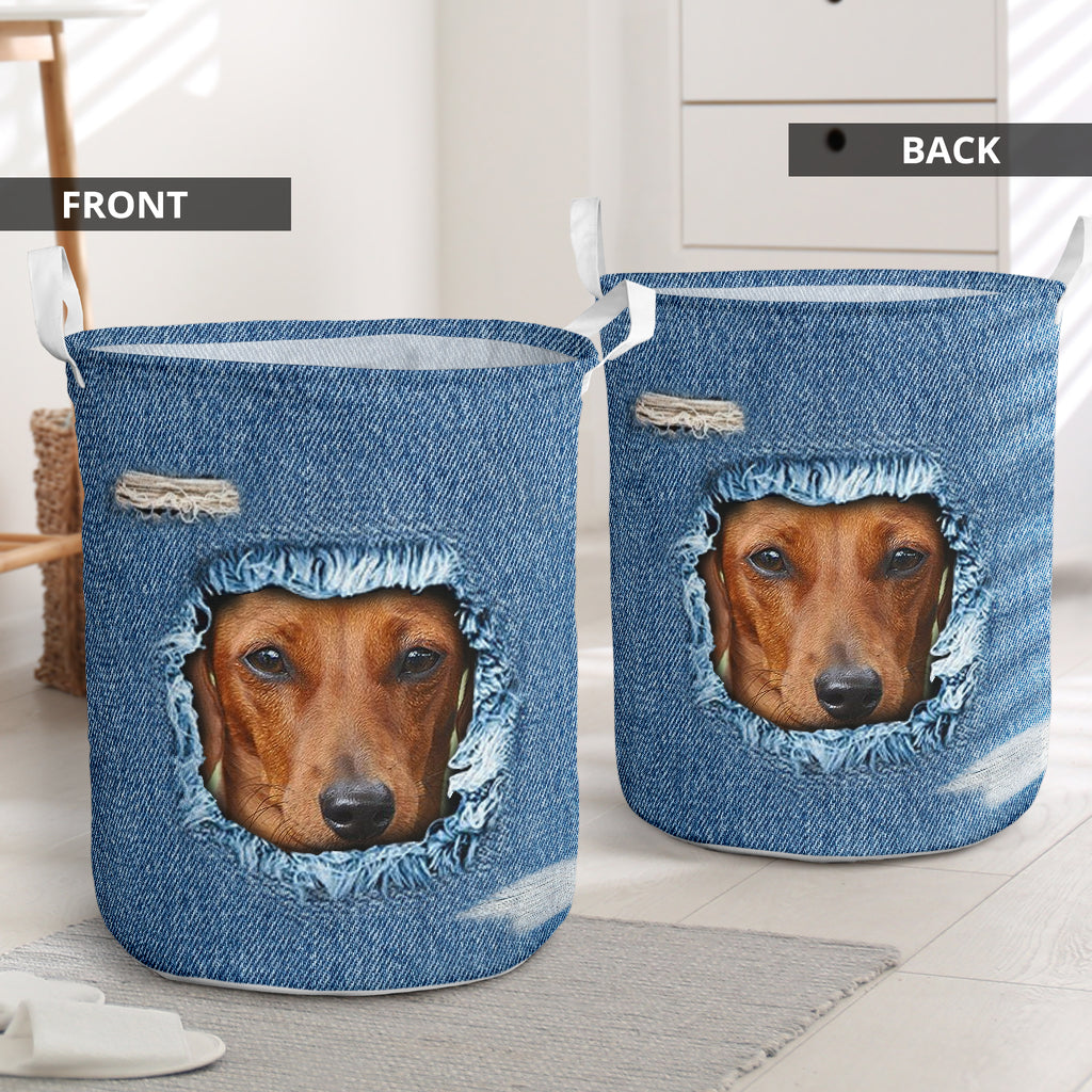 Dachshund Jean Pattern Laundry Basket For Room Home Organizer