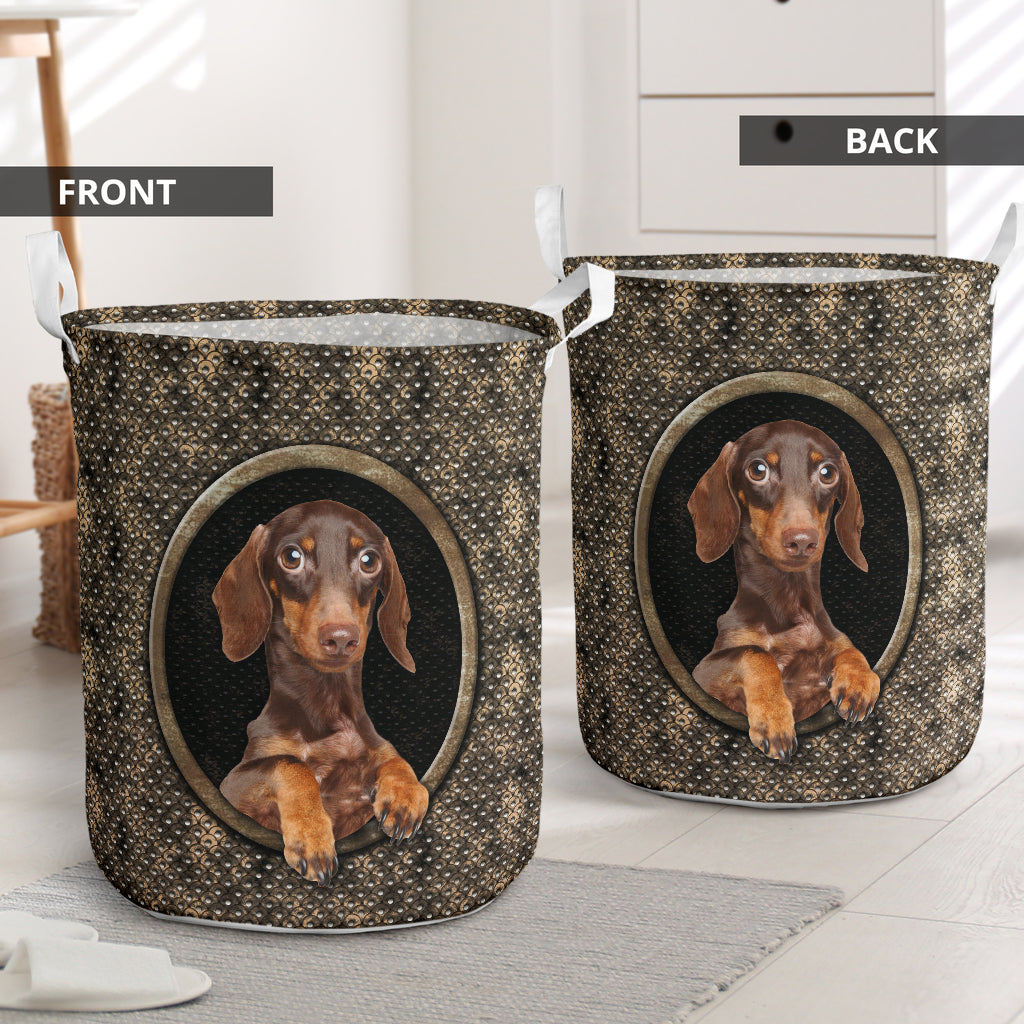 Dachshund Oval Metal Laundry Basket For Room Home Organizer