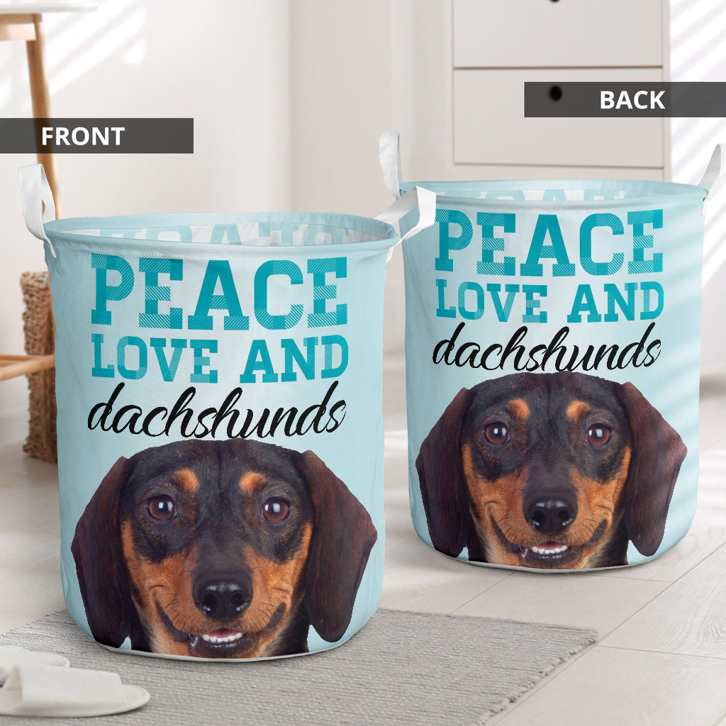 Dachshund Peace Love Laundry Basket For Room Home Organizer