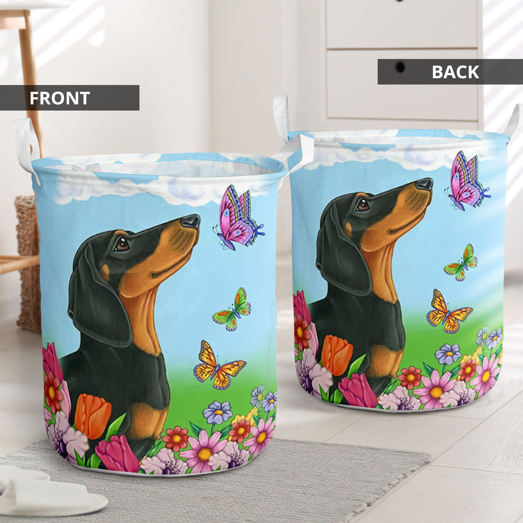 Dachshund Spring Autumn Butterfly Laundry Basket For Room Home Organizer