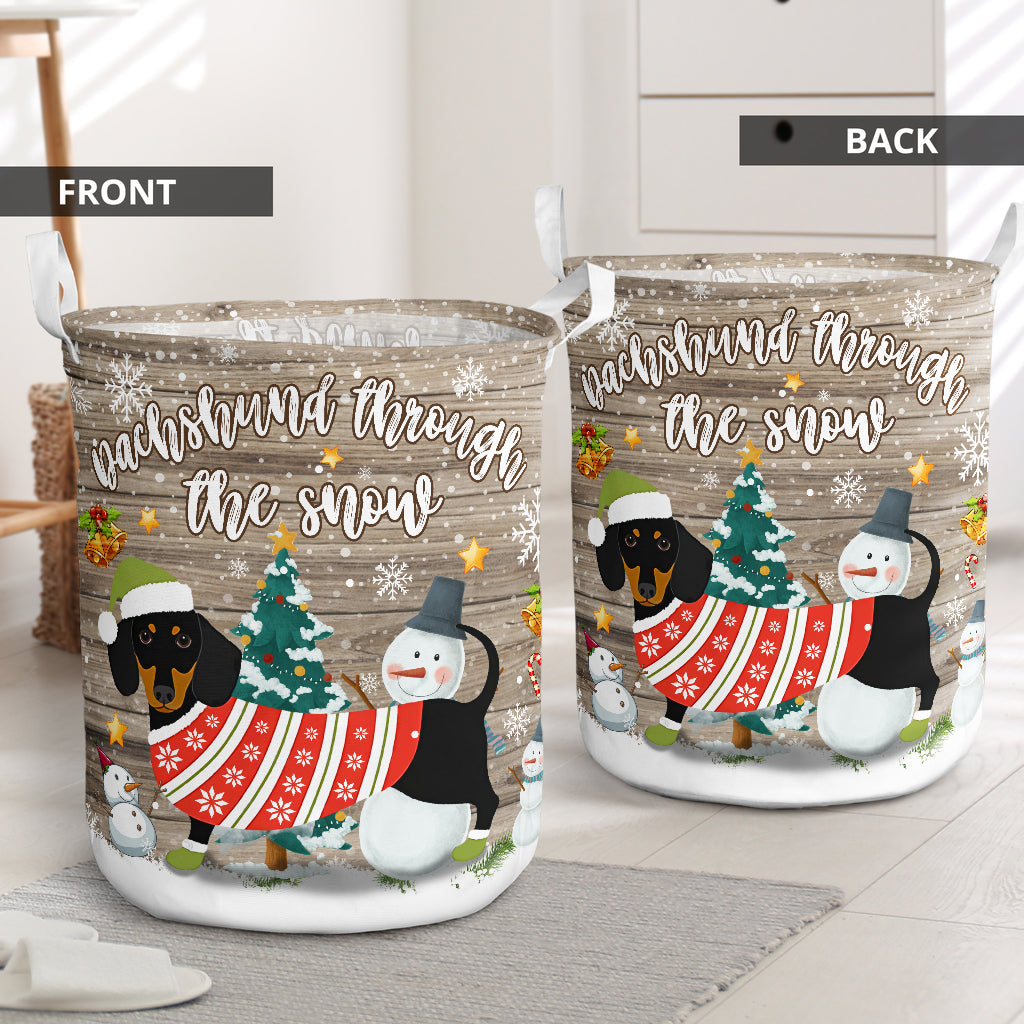 Dachshund Through The Snow Laundry Basket For Room Home Organizer