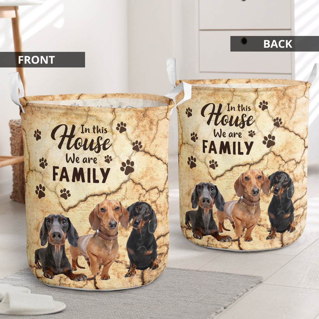 Dachshund Tracked Wall We Are Family Laundry Basket For Room Home Organizer