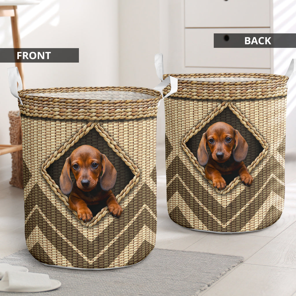 Dachshund Rattan Wicker Texture Hole Laundry Basket For Room Home Organizer