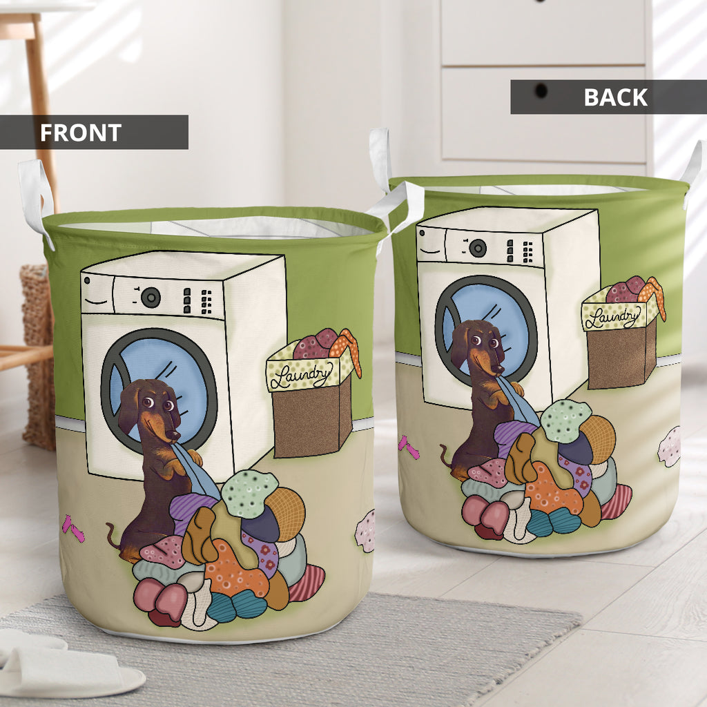Dachshund Wash With Clothes Laundry Basket For Room Home Organizer