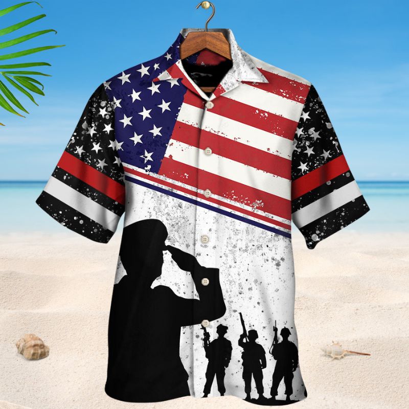Dad Grandpa Veteran Tribute Hawaiian Shirt For Summer Celebrations, Resort Days, And Relaxed Everyday Wear
