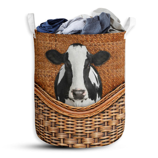 Dairy Cow Rattan Texture Laundry Basket For Bathroom Bedroom Storage